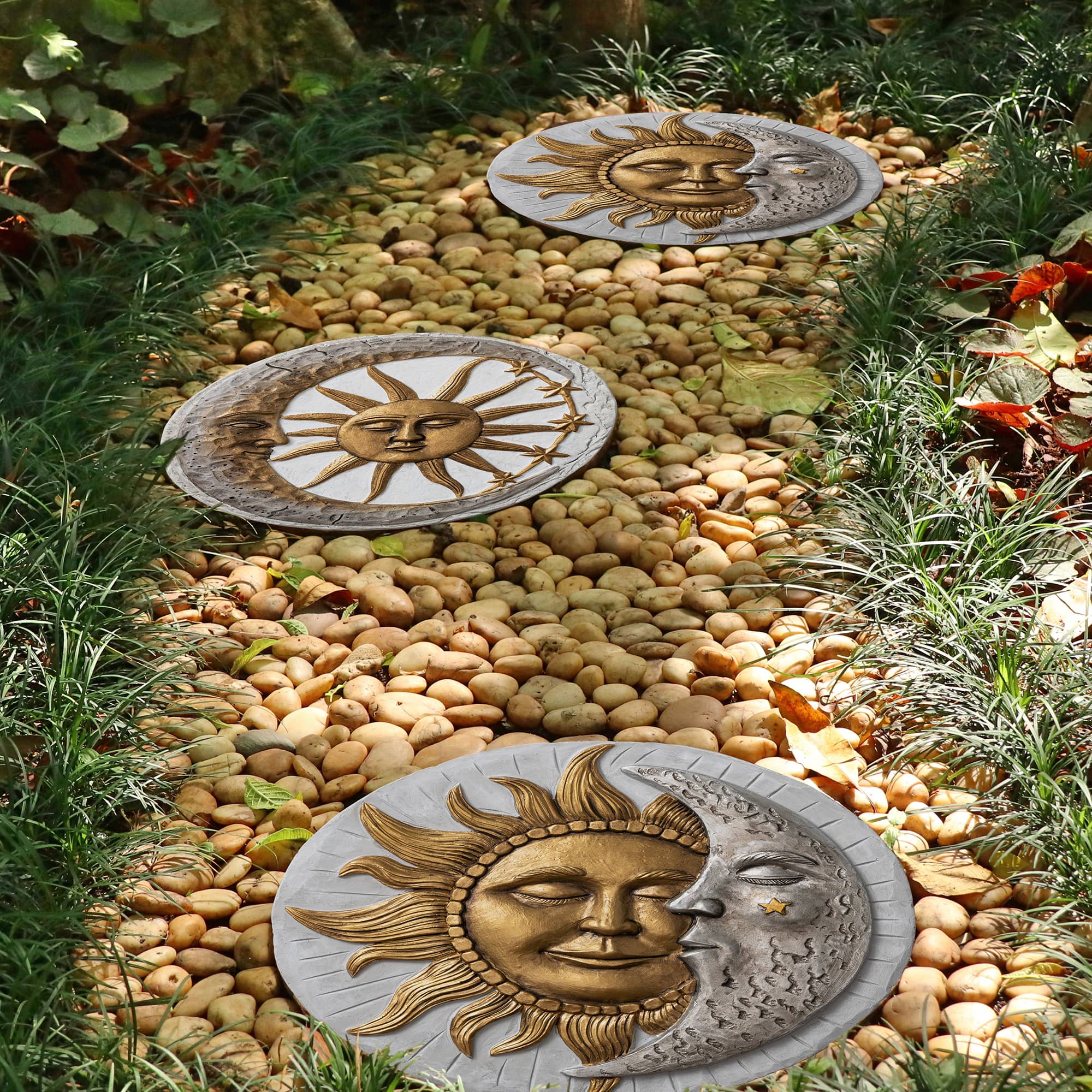 Glitzhome® 10" Cement Sun & Moon Textured Stepping Stones Set